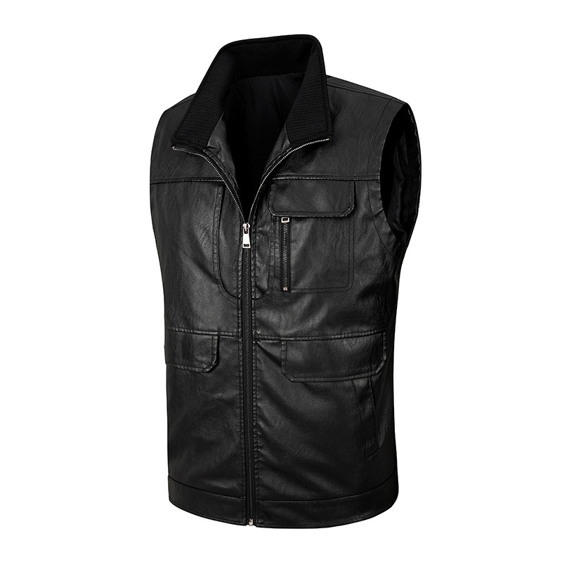 Leather Work Vest For Men - Męska skórzana kamizelka, cienka kamizelka ze
