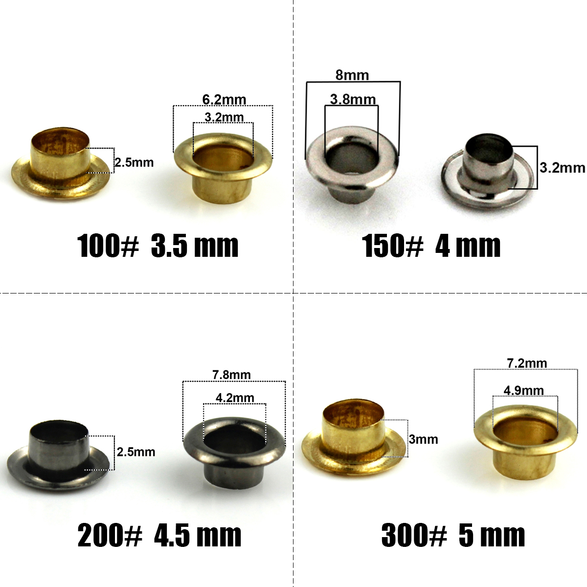 Leatherwork Eyelets - 100 zestawów 4mm mosiężnych oczek z