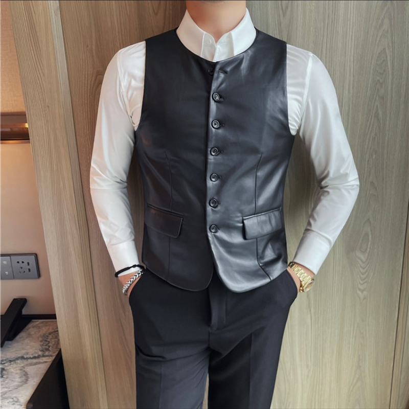 Leather Work Vest For Men - Męska kamizelka skórzana na jesień 2025,