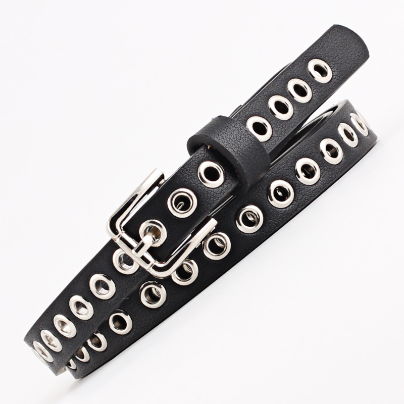 Leatherwork Eyelets - Pasek damski 1,4 cm, punkowy, modny,